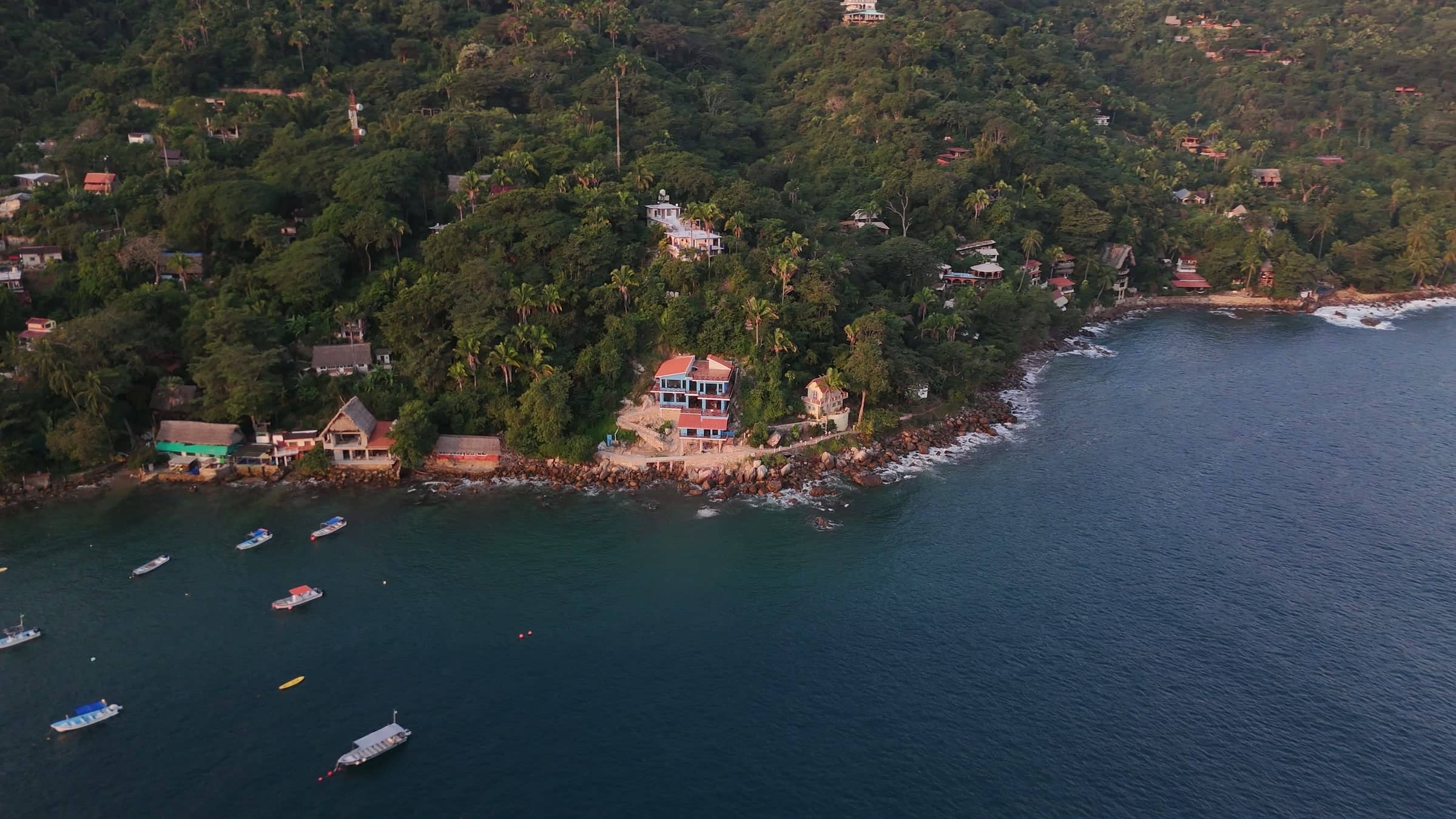 The point of Yelapa Bay in the morning, with the house by the water